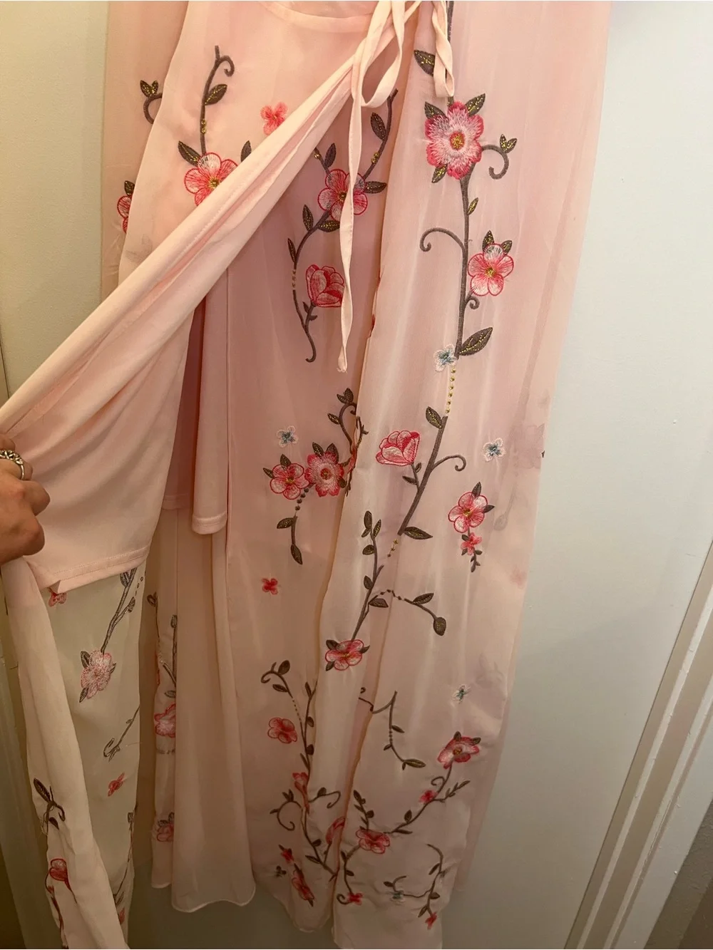 Savanna Jane Peach Floral Embroidered Maxi Wrap Dress - Picture 4 of 12